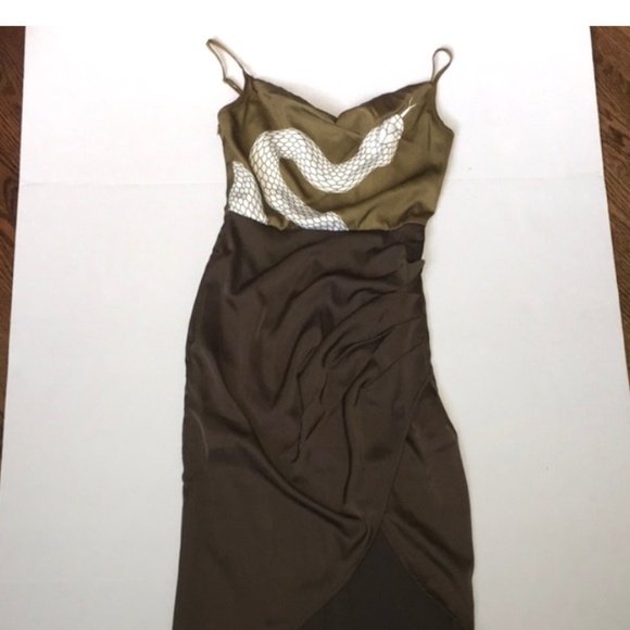 Averie Cowl Neck Asymmetrical Snake Print Slip Dress - Picture 2 of 10